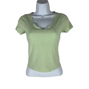 Wild Fable Light Green Ribbed V-Neck Short Sleeve Top XS Rayon/Spandex